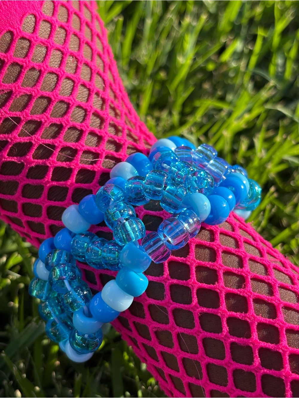 New Handmade Kandi Cuff Blue Beaded Stretch Bracelet